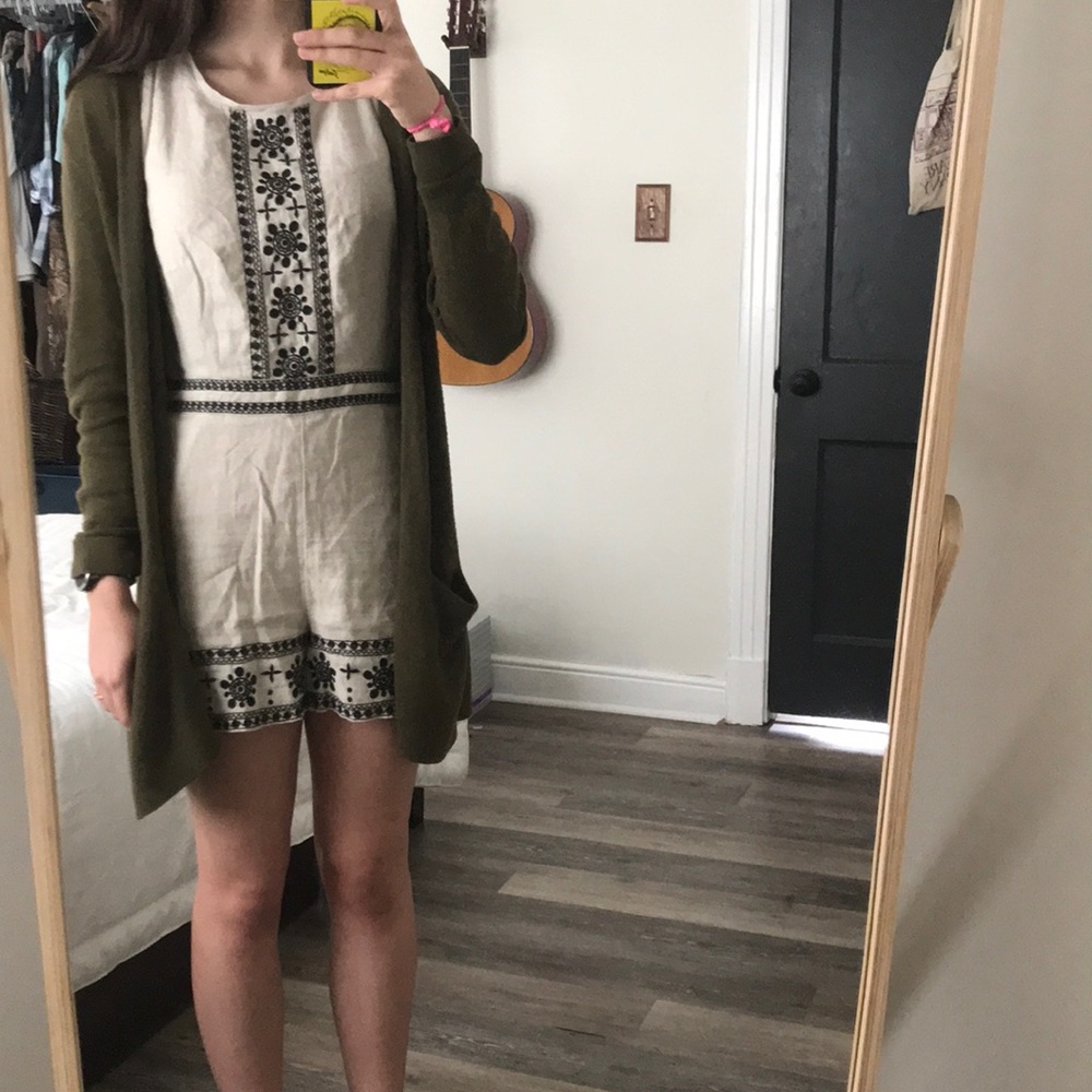 100% Linen Embroidered Romper